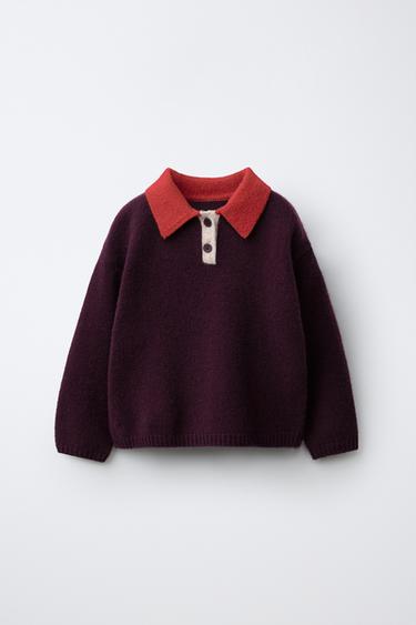 POLO PUNTO COLOBLOCK 100% LANA - Berenjena de Zara
