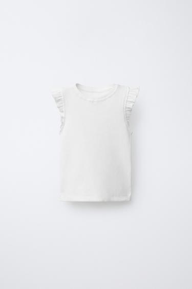 Zara RUFFLED RIBBED SHIRT - Ecru