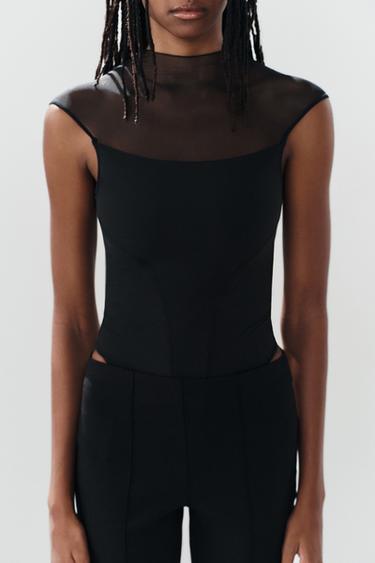 COMBINED TULLE BODYSUIT - Black by Zara