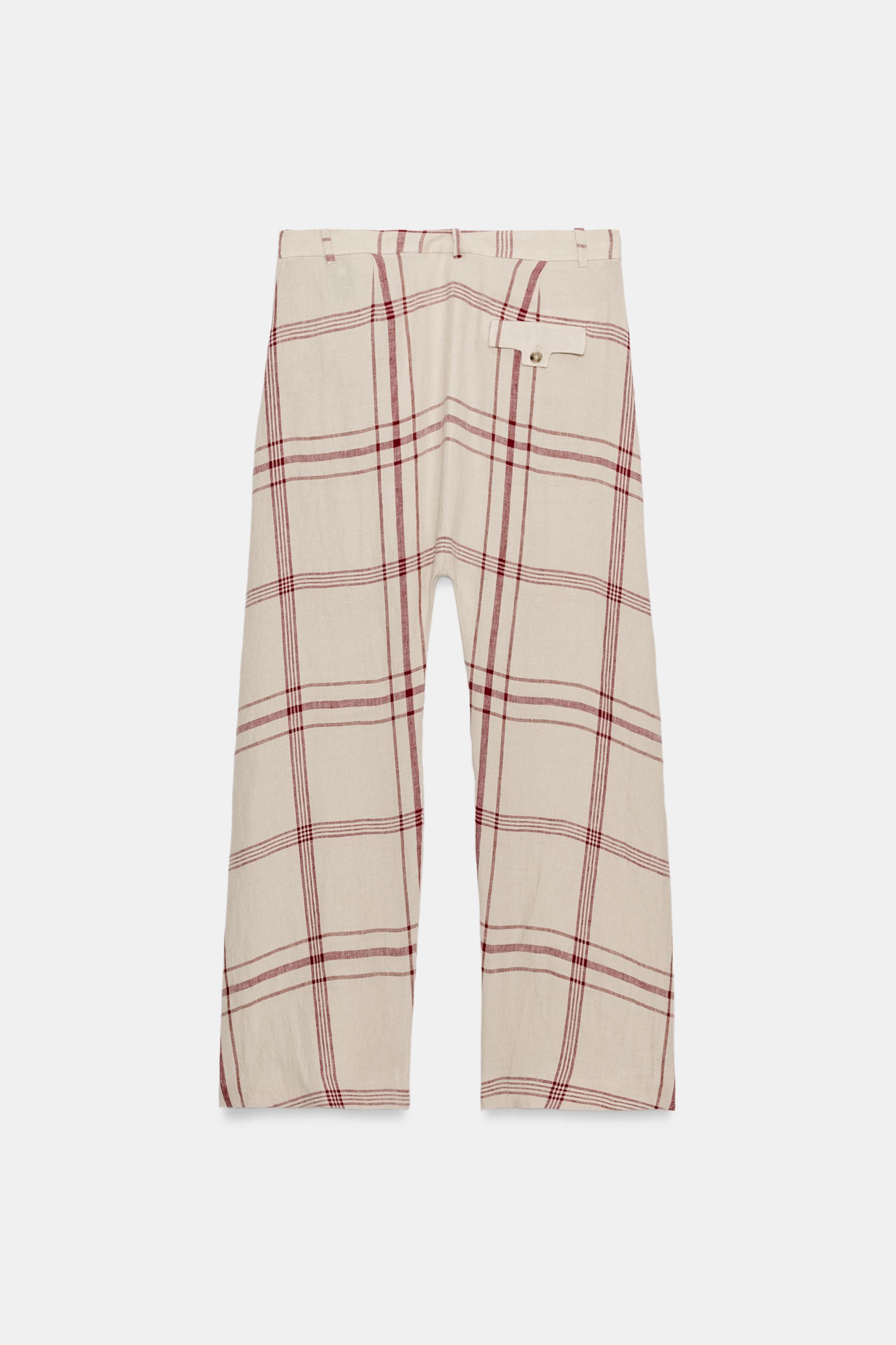 ZW COLLECTION LINEN PLAID BAGGY PANTS