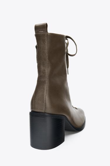 LEATHER LACE-UP ANKLE BOOTS - Taupe Grey by Zara - Image 6