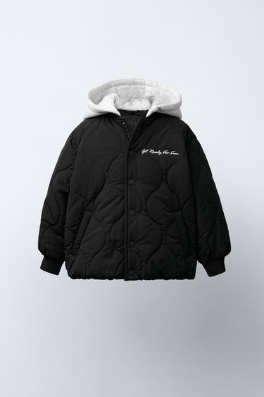 جاكيت BOMBER منجد بغطاء رأس WATER REPELLENT - أسود الخاص بـ Zara - صورة 0