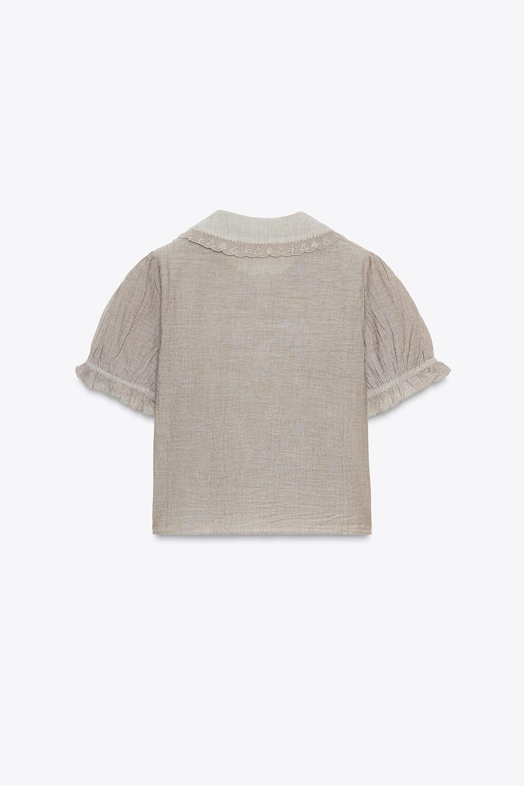 EMBROIDERED PETER PAN COLLAR SHIRT - Brown | ZARA Canada