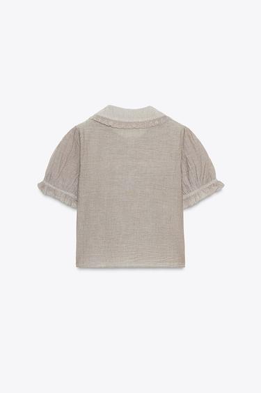 CHEMISE COL CLAUDINE BRODERIES - Marron de Zara - Image 4