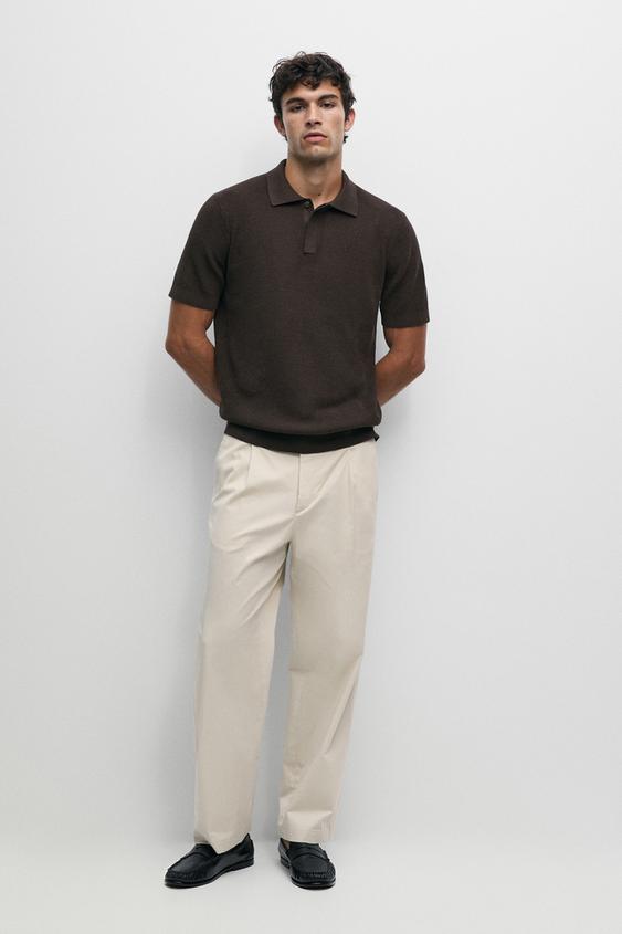 Zara 100% cotton short sleeve polo shirt - Brown marl - Image 0