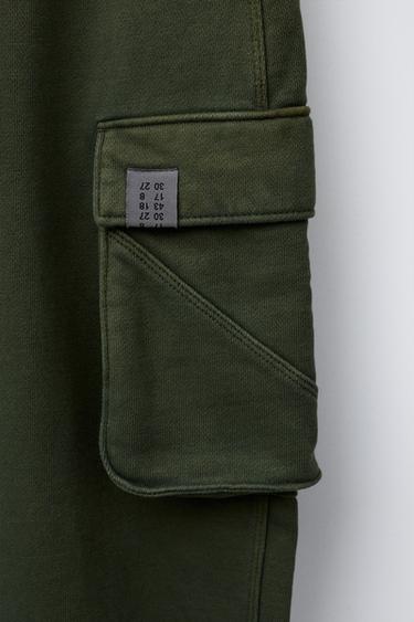 GARMENT-DYED WIDE-LEG CARGO FLEECE TROUSERS - Green by Zara - Image 3