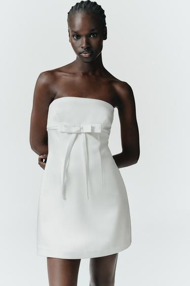 MINI BANDEAU DRESS WITH BOW - Oyster-white by Zara