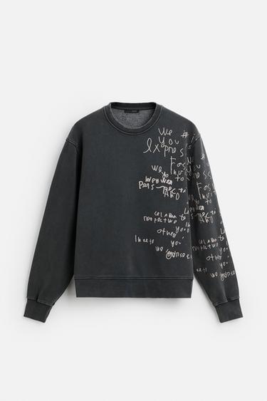 PRINTED SLOGAN SWEATSHIRT - Dark anthracite by Zara