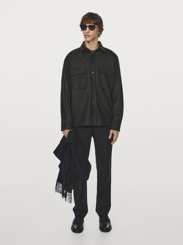 Zara 100% wool overshirt with pockets - Gray