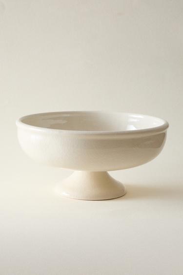 EARTHENWARE FRUIT BOWL WITH STAND - Cream by Zara