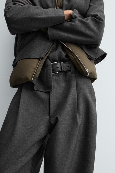 Zara 氣球版打褶長褲 - 斑紋灰色