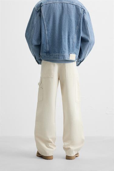EMBROIDERED CARPENTER POCKET TROUSERS - Ecru by Zara - Image 2
