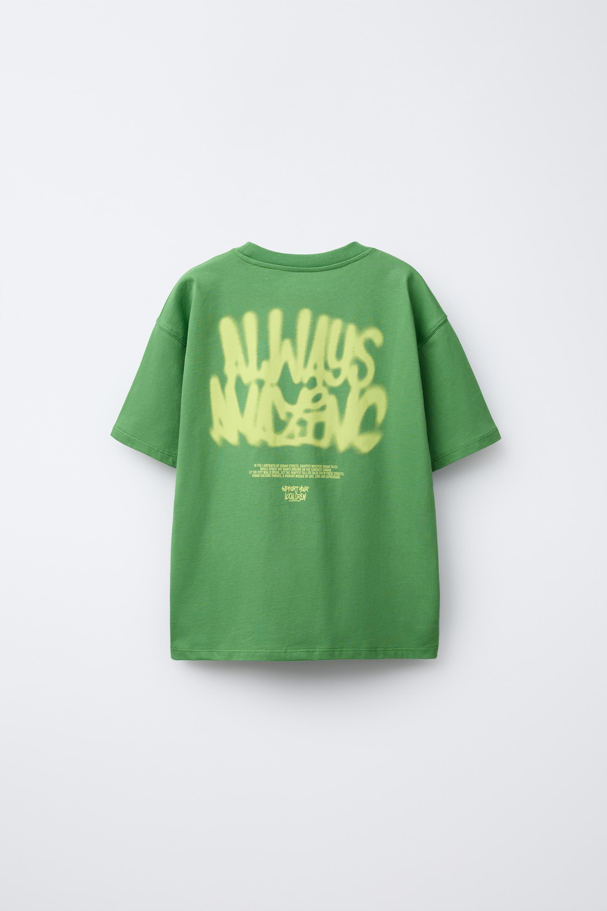 RAISED TEXT T-SHIRT - GREEN | ZARA United States RAISED TEXT T-SHIRT - GREEN | ZARA United States