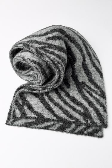 Zara ANIMAL PRINT KNIT SCARF - Gray