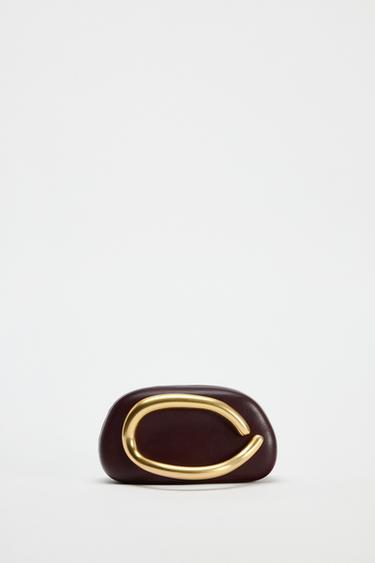 Zara GOLD CLOSURE BOX CLUTCH - Maroon - Image 0