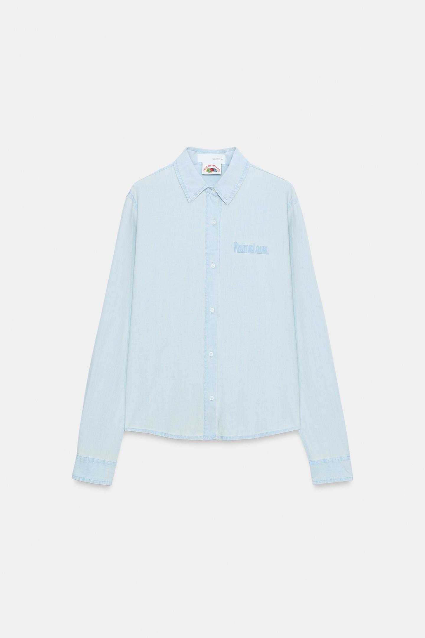 Женская рубашка Zara Fruit OF the Loom™ Denim Shirt, цвет: Синий — фото 2