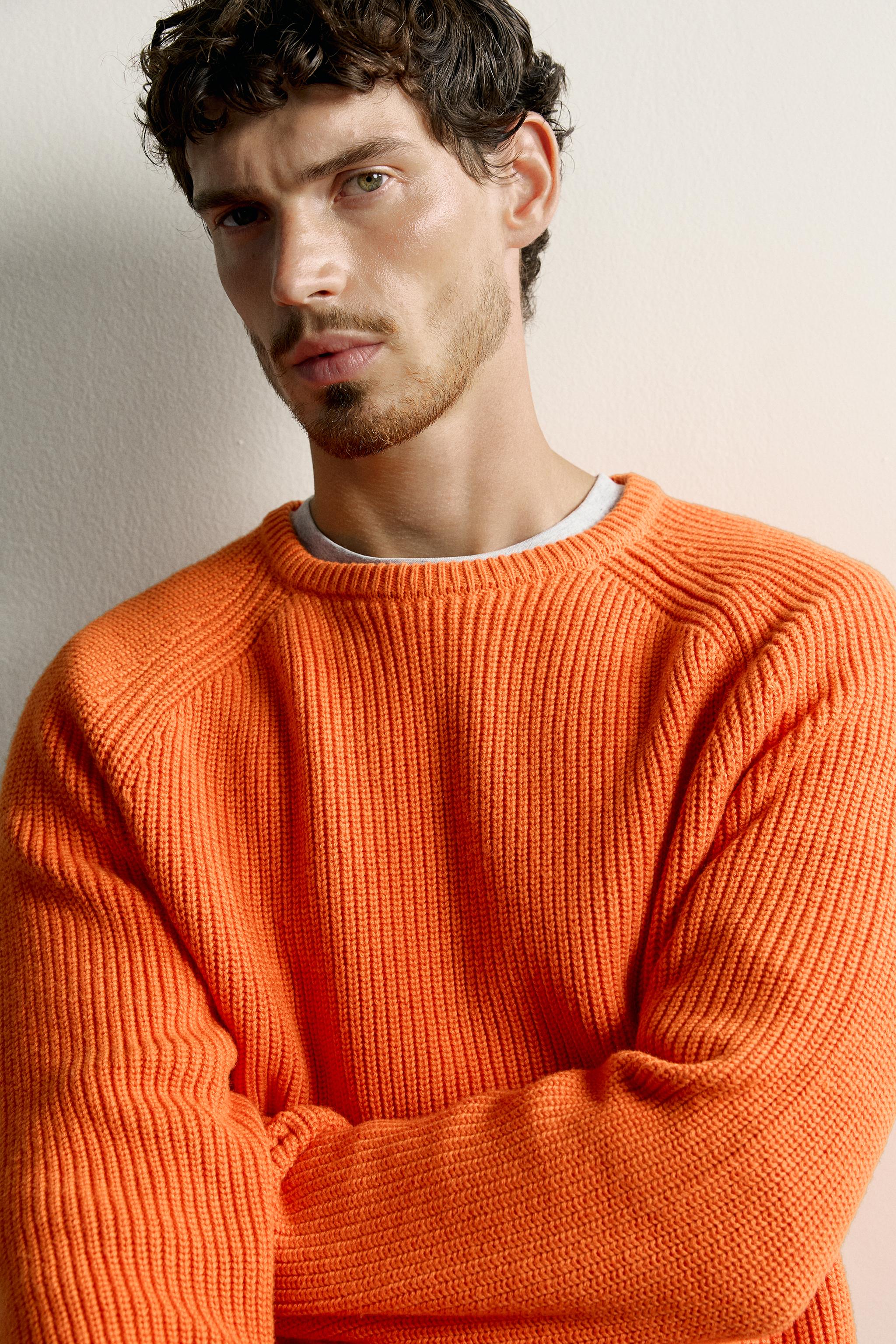 裏編みコットン＆ウールニットセーター - バーントオレンジ | ZARA
