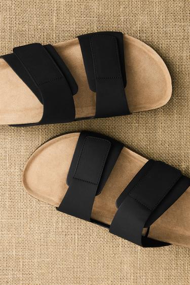 SANDALI GOMMATI DOPPIA FASCIA - Nero di Zara