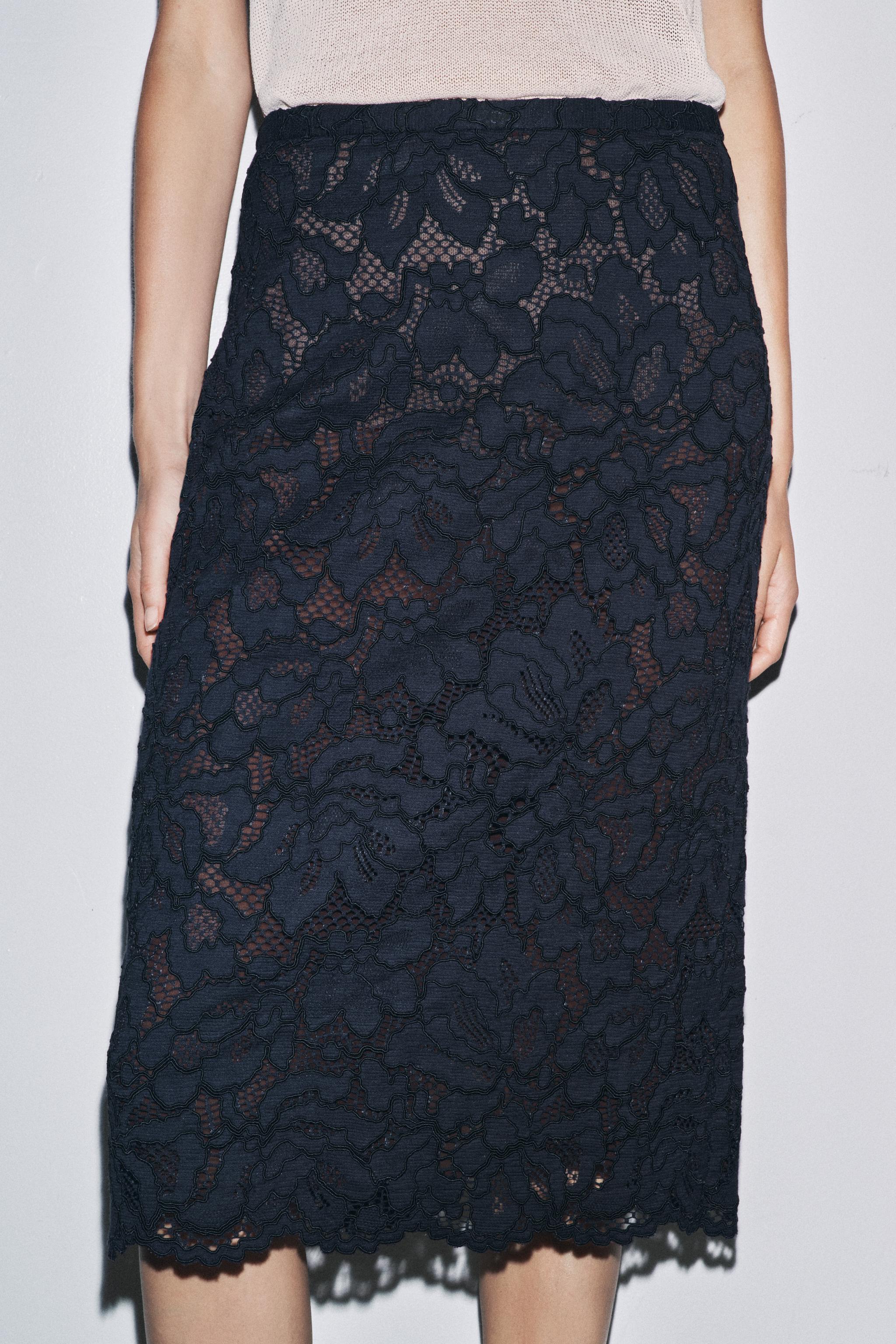 ZW COLLECTION LACE MIDI SKIRT - Navy blue | ZARA United States