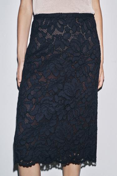 ZW COLLECTION LACE MIDI SKIRT - Navy blue by Zara - Image 1