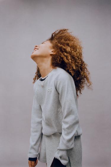 SOFT TOUCH FAUX PEARL BOW T-SHIRT - Pearl grey by Zara