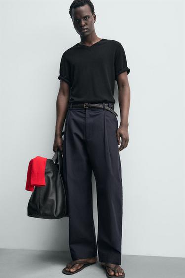 TEXTURED COTTON/LINEN TROUSERS - Navy blue by Zara - Image 4