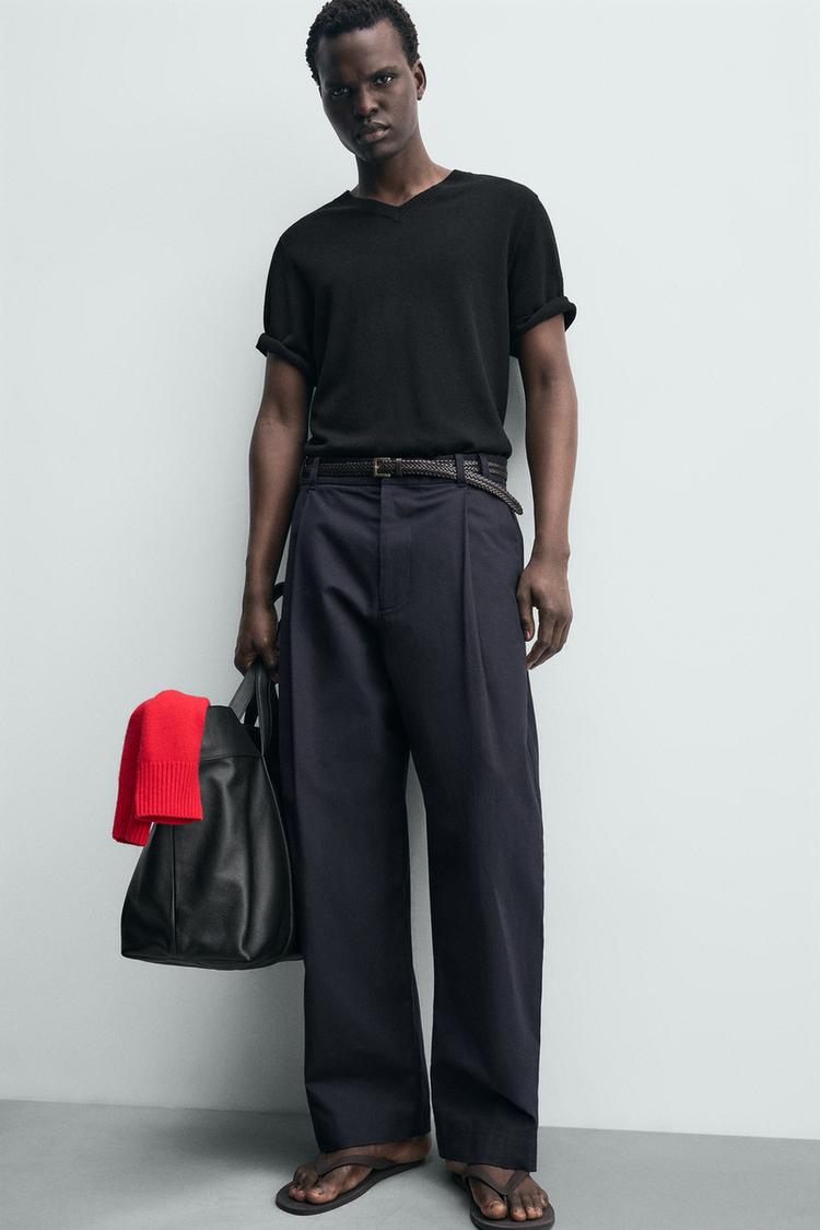 ZARA TEXTURED COTTON/LINEN TROUSERS