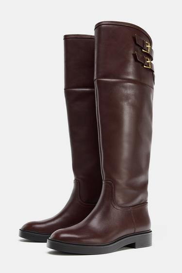 LEATHER BOOTS WITH INTERIOR LINING - Brown by Zara - Image 4