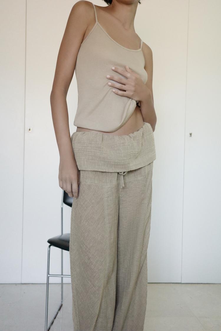 TEXTURED LINEN BLEND TROUSERS