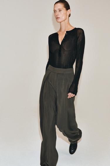 ZW COLLECTION PLEATED WAISTBAND PANTS — Khaki 1