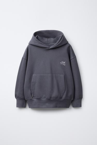 Zara EMBROIDERED TEXT HOODIE SWEATSHIRT - Blue gray