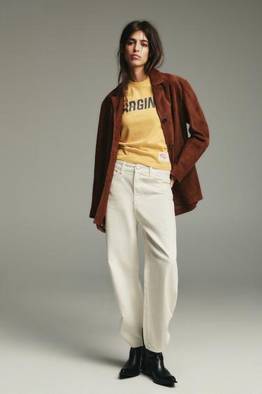 Zara TRF MID-RISE CROPPED JEANS - Oyster-white