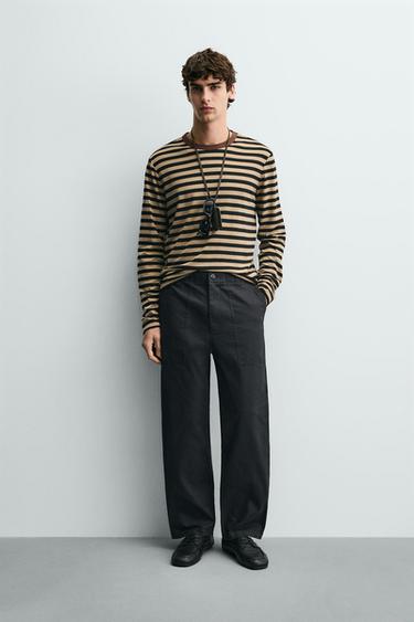 بنطلون بقصة مستقيمة مغسول - صلب الخاص بـ Zara