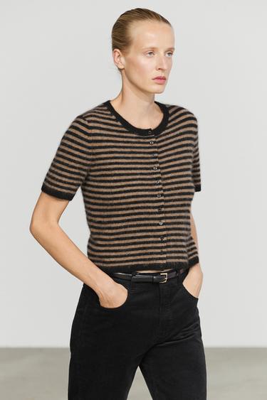 100% wool short sleeve knit cardigan — Blue 2