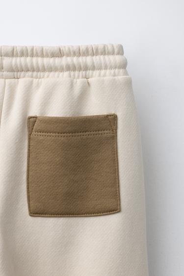 COLOUR BLOCK JOGGER TROUSERS WITH LABEL - Light beige by Zara - Image 3