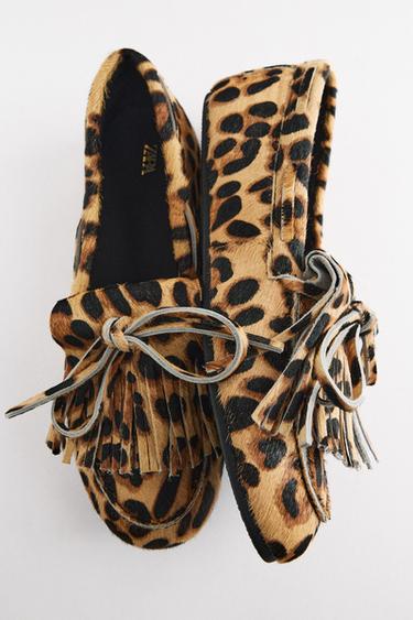ANIMAL PRINT LEATHER AND SHEEPSKIN LOAFERS - Leopard by Zara