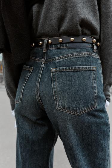 Z1975 STRAIGHT TAPERED HIGH-WAIST JEANS WITH BELT - Indigo by Zara - Image 6