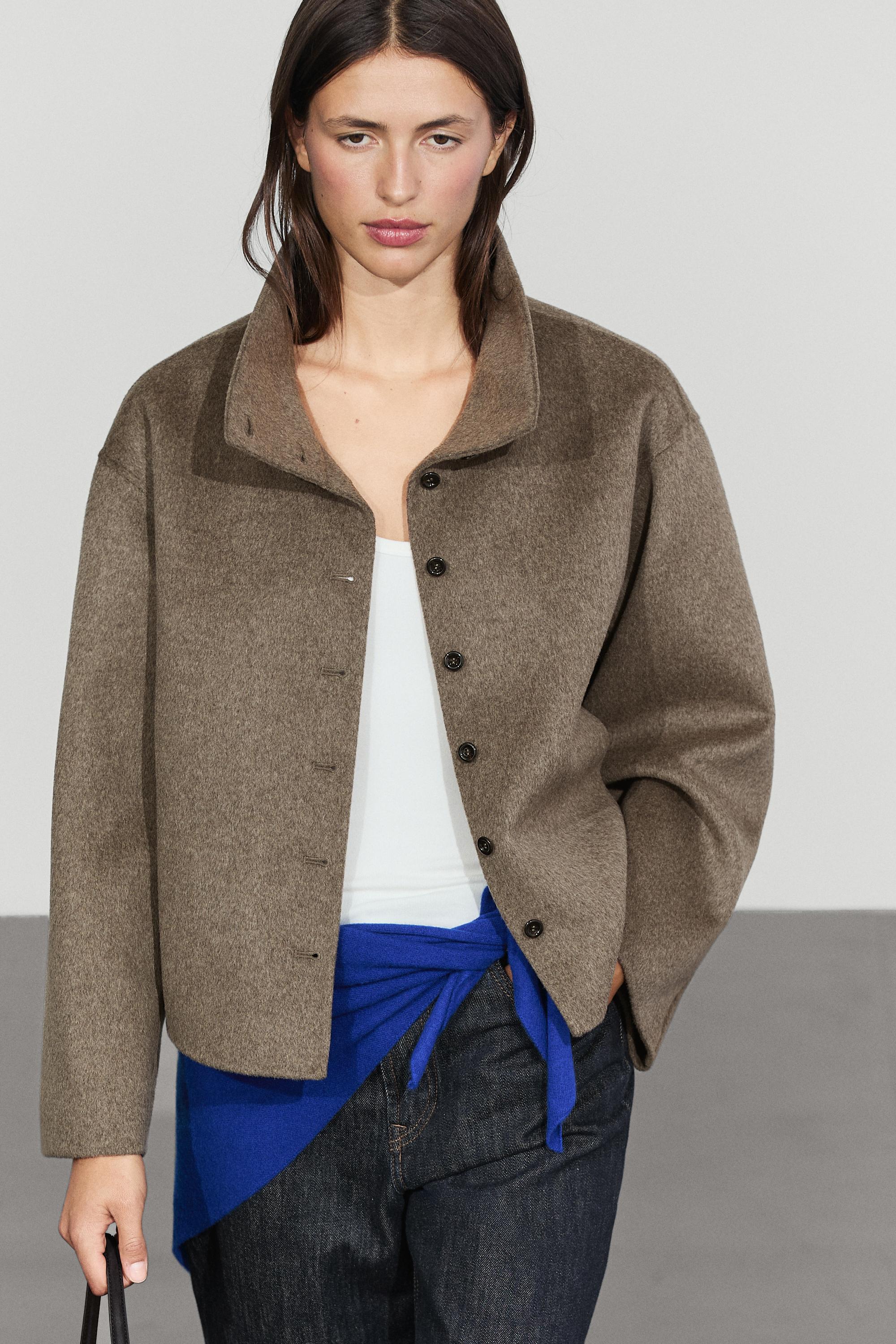 Wool blend stand collar jacket