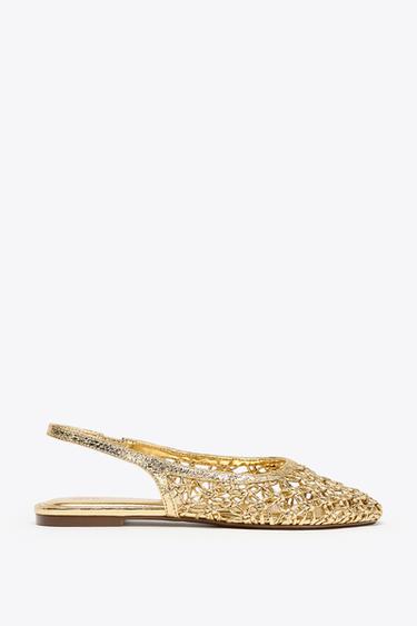 METALLIC BRAIDED SLINGBACK SHOES - Gold by Zara