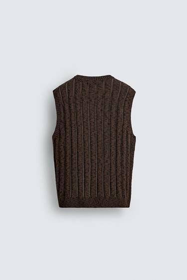 DÉBARDEUR EN MAILLE STRUCTURÉE AJOURÉE - marron chiné de Zara - Image 8