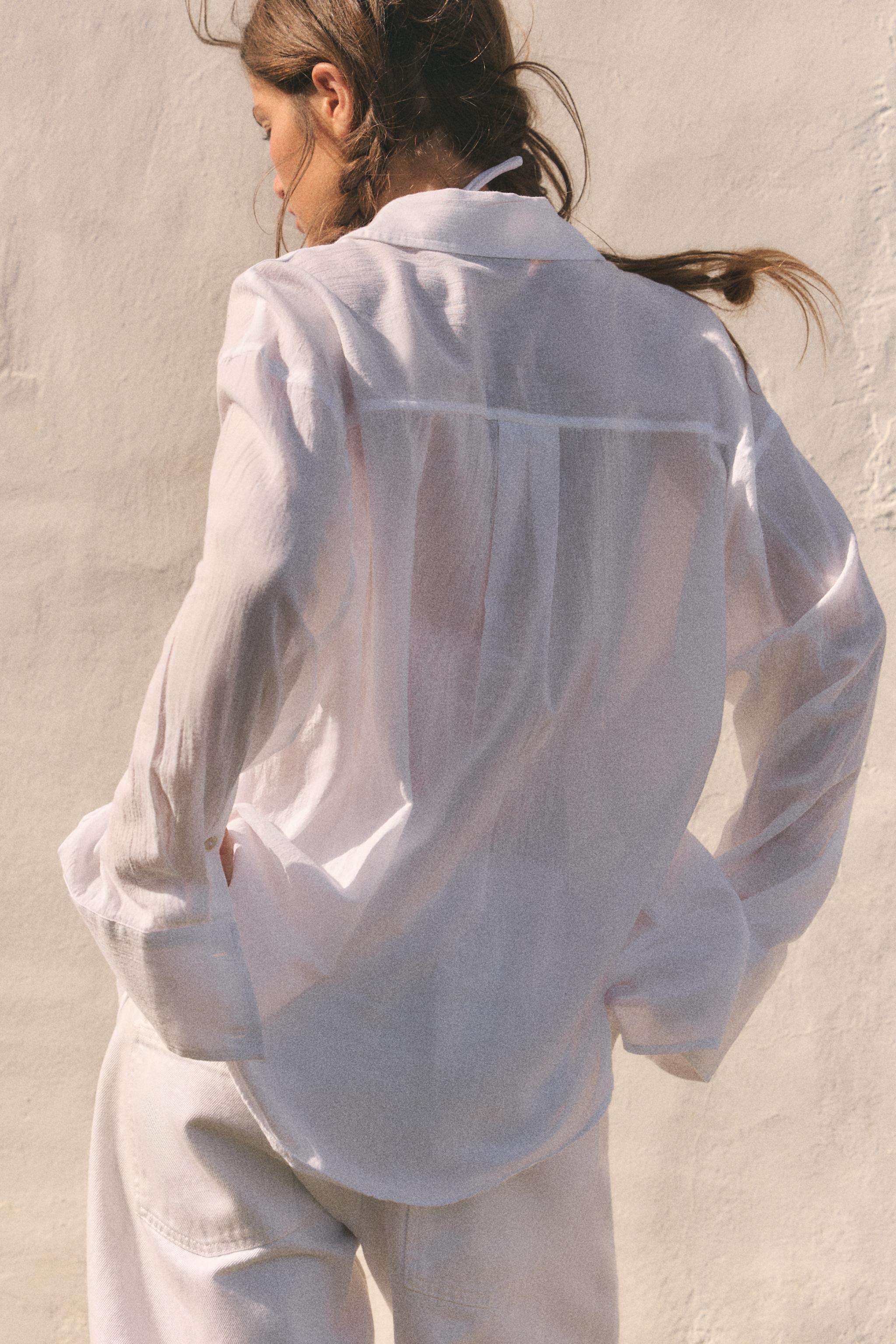 CHEMISE GAZE OVERSIZE À POCHE