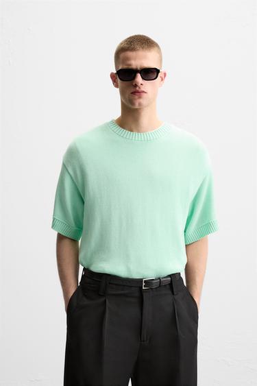 CAMISETA PUNTO ESTRUCTURA - Verde agua de Zara