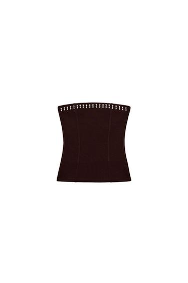 Zara STUDDED STRETCH BANDEAU TOP - Dark brown