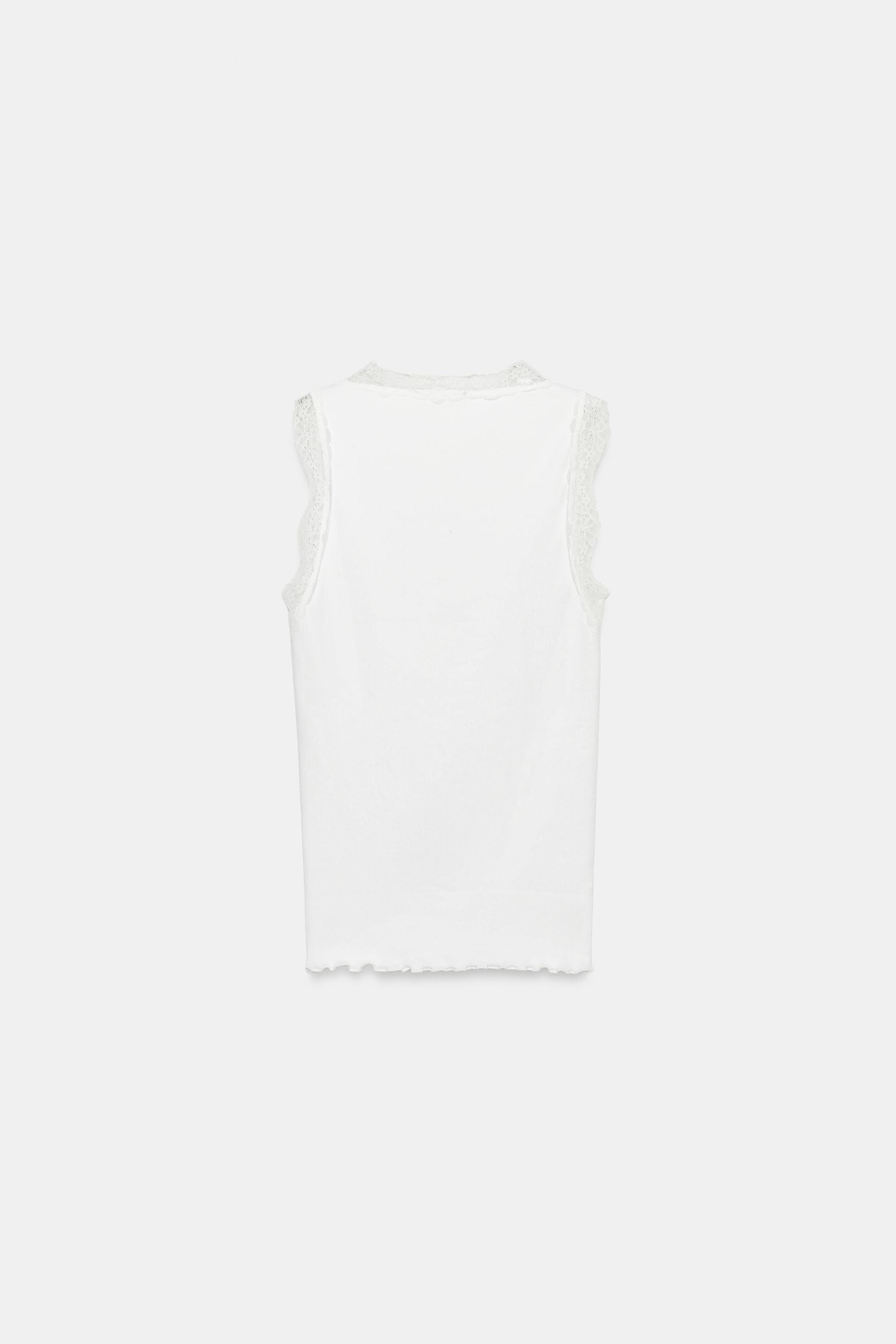 RIBBED LACE T-SHIRT — Oyster-white