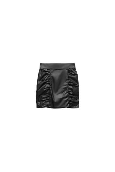 FAUX LEATHER DRAPED SKIRT