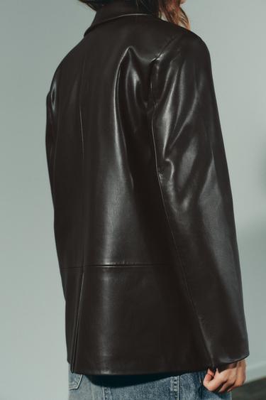 BLAZER DROIT MATIÈRE SYNTHÈTIQUE - Chocolat de Zara - Image 3