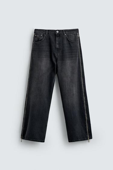 Zara 拉鍊喇叭版型牛仔褲 - 碳色