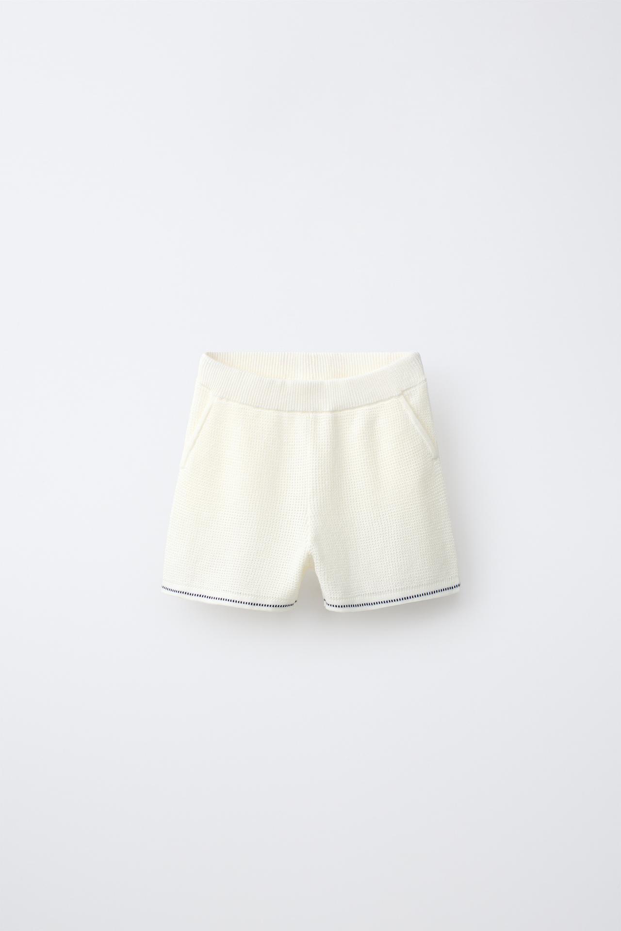 WAFFLE KNIT SHORTS — Ecru