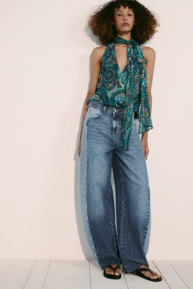Zara BOW PRINT TOP - Multicolored