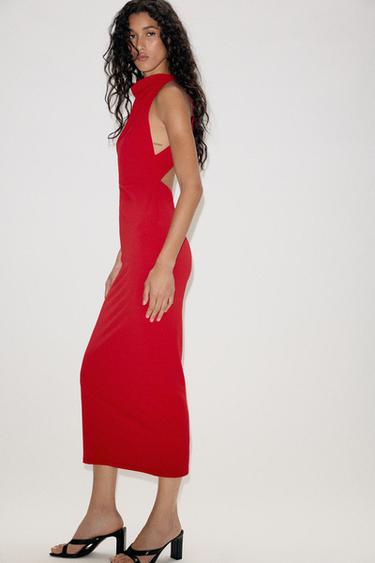 Zara LONG HALTER DRESS - Red